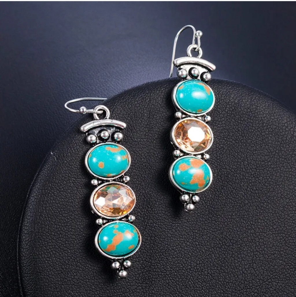 Retro Silver Zircon Hook Dangle Drop Earrings
